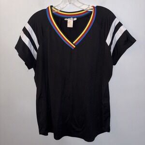 Vintage NYC Ringer Baseball- Inspired T-Shirt Black Rainbow Striped Trim Size 2X